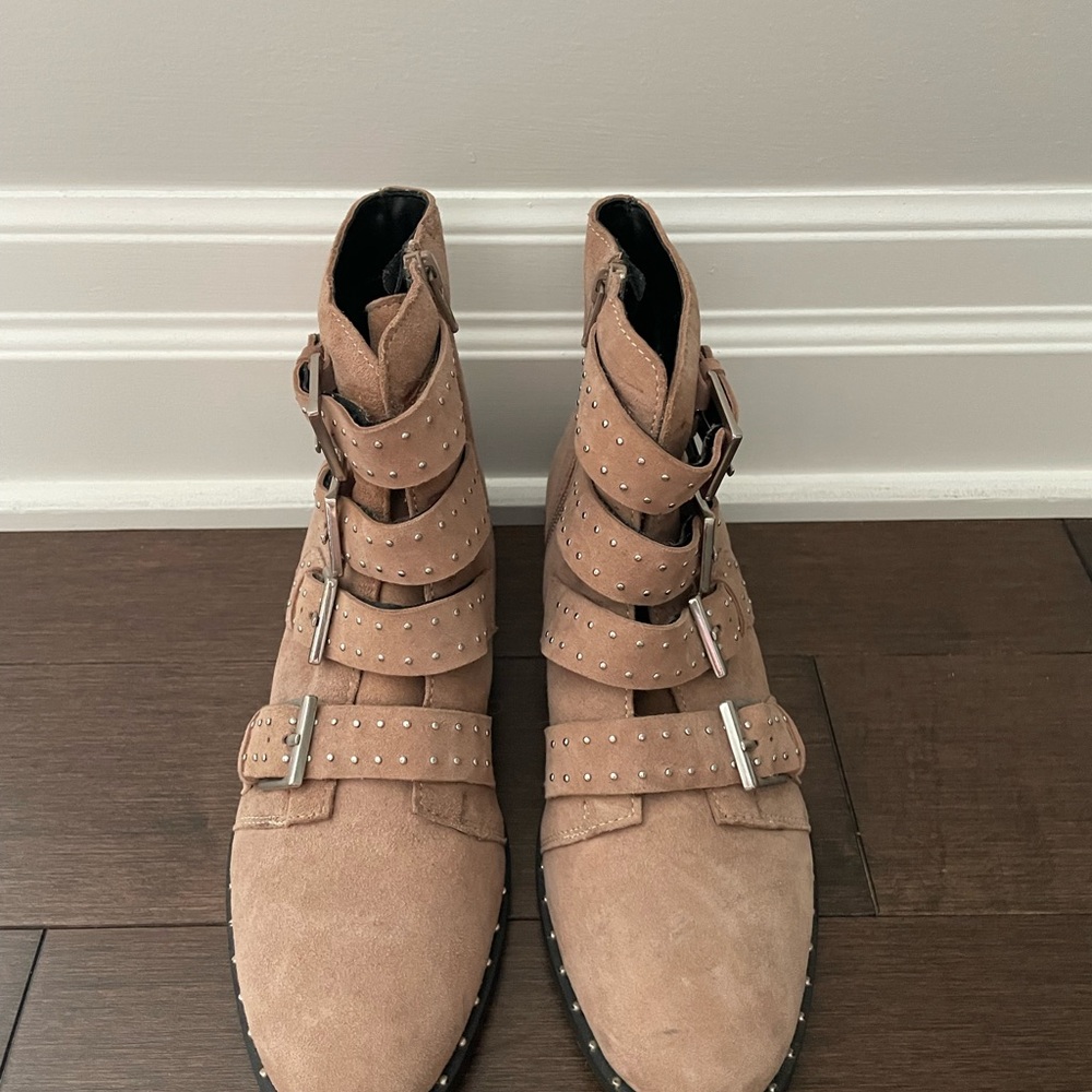 Black Suede Studio Studded Tan Ankle Boots